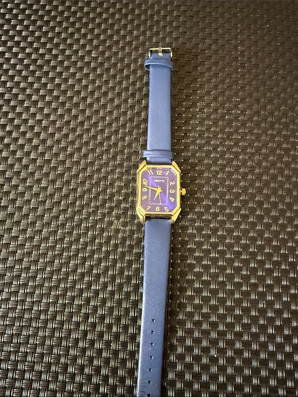 Blue Leather-Strap Analog Watch with Gold Case